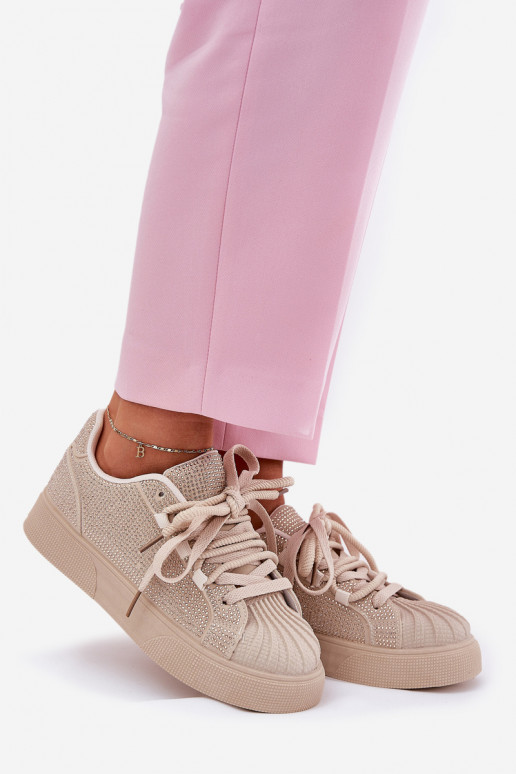 Tenisky dámske s dekoráciou na platforme pieskovej farby Eanneth